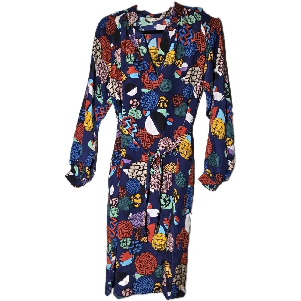 Tucker Womens Silk Classic Dress M Mini Boho Chic Tie Shift Loose Fit Relaxed
